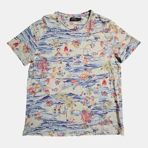 Polo Ralph Lauren Mens Hula Girl AOP Hawaiian Crew Neck Short Sleeve Shirt L